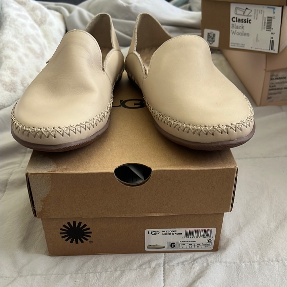 UGG Beige Leather Slip-Ons